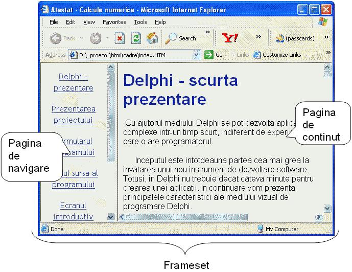 frameset-ul pentru prezentarea atestatului